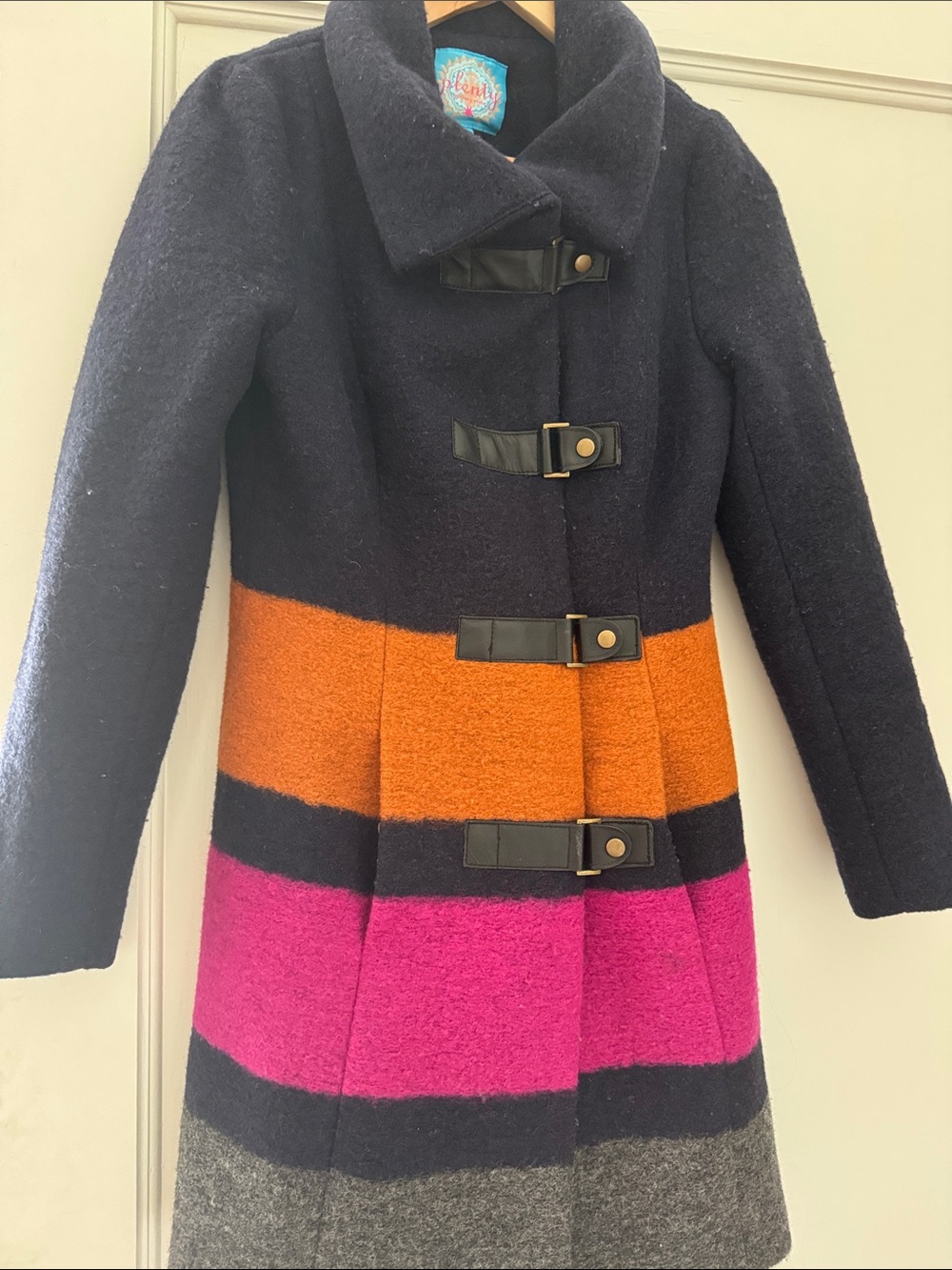 Women's Colorblock Wool-Blend Coat in Navy, Orange & Pink -